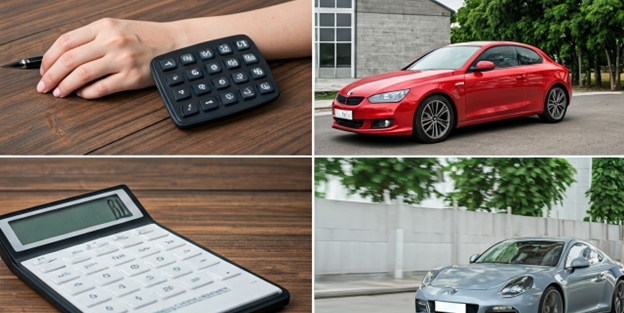 Collage of items related to auto insurance