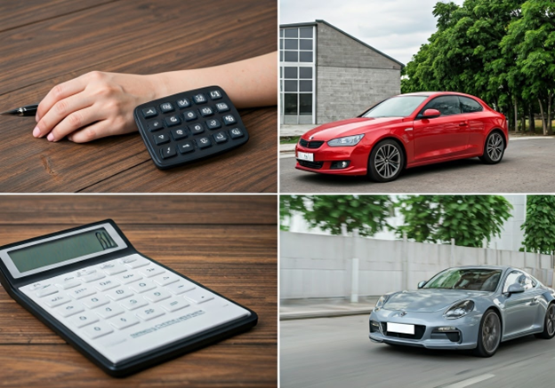 Collage of items related to auto insurance